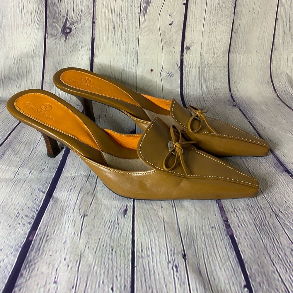 Cole Haan Tan & Orange Kitten Heel Mules Size 10B